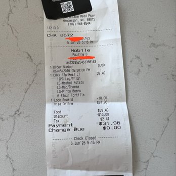 El Pollo Loco - Receipt - Mexican Near Me - Henderson, Nevada El Pollo Loco - Receipt - Mexican Near Me - Henderson, Nevada