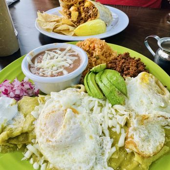 Palomar Fish Tacos - CHILAQUILES  VERDES CON HUEVOS(added chorizo and avocado) and Chorizo breakfast burrito - Specialty Food Near Me - North Charleston, South Carolina
