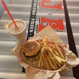 5oz regular Jax Burger, regular fries and rootbeer float!
