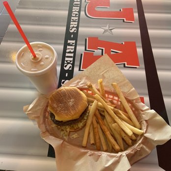 Jax Burgers - 5oz regular Jax Burger, regular fries and rootbeer float! - Burgers Near Me - Pearland, Texas