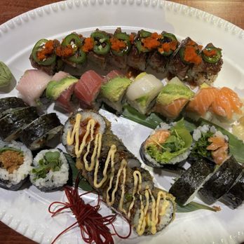Hasu Japanese Restaurant - Japanese Cowboy roll, Rainbow roll, Spider roll, Marc's roll, and Spicy salmon roll - Sushi Bars Near Me - Hastings, Minnesota