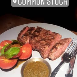 Flat iron - medium rare! The tomatoes were good, but my fatty butt would've loved some potatoes instead ;)