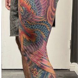 Paradigm Art Collective - Leg sleeve by Michael Morgan Instagram @mikeysan_tattoo