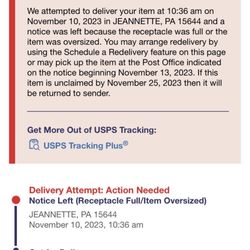 US Post Office - Tracking for my order showing the notice he left because he couldn't walk 10 steps to leave at my door.