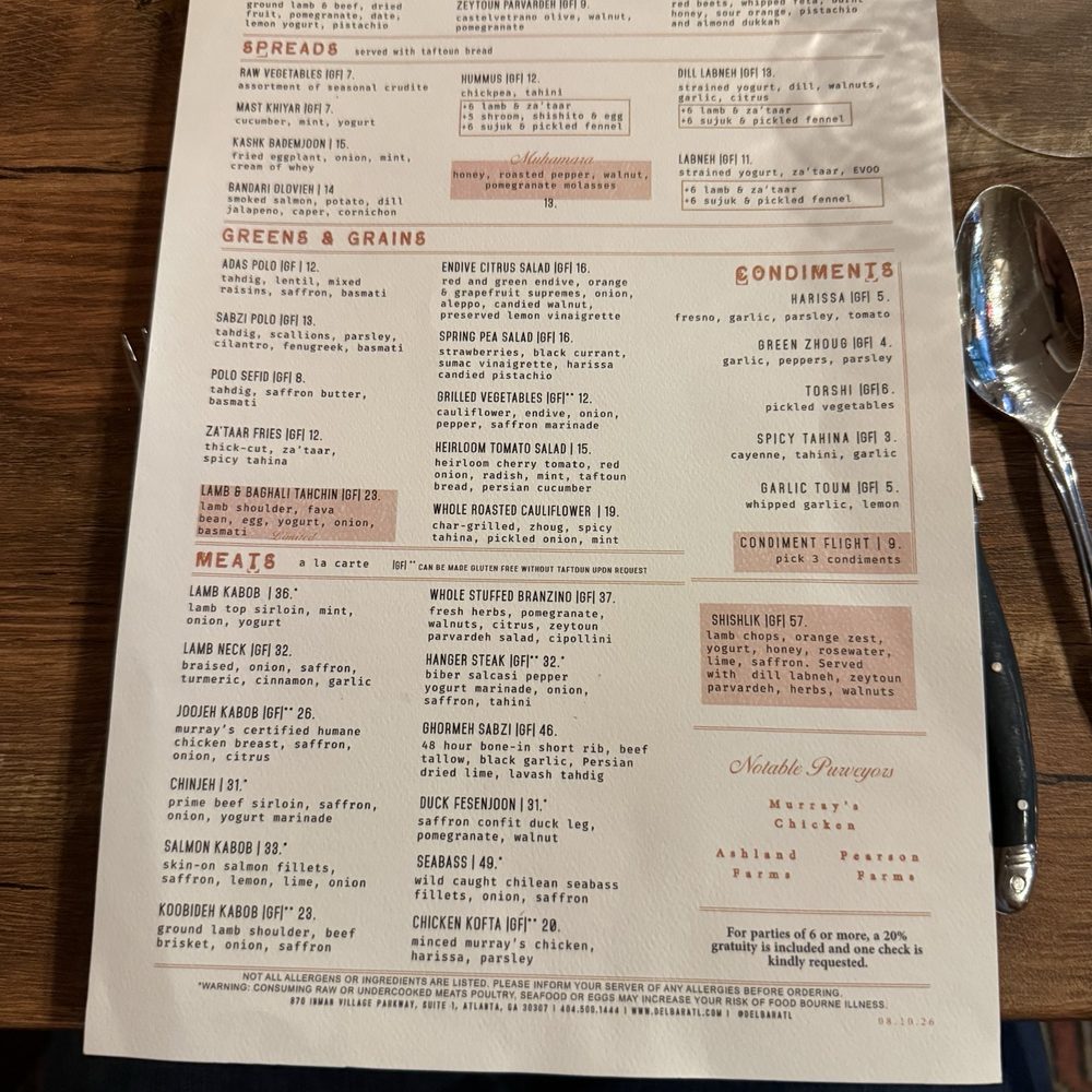 Delbar Middle Eastern - Menu - Persian/Iranian Near Me - Atlanta, Georgia