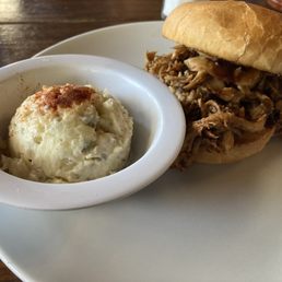 Pulled Kal 's Bar - B - Q Pork, (regular bun) + Potato Salad Pulled Kal 's Bar - B - Q Pork, (regular bun) + Potato Salad