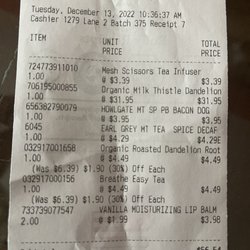 Withey's Health Foods - Receipt of todays "thievery"