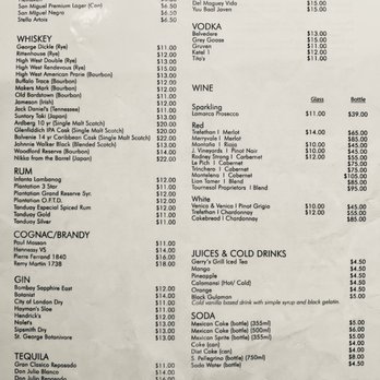 Avenida Restaurant - Drinks menu front - Filipino Near Me - San Mateo, California
