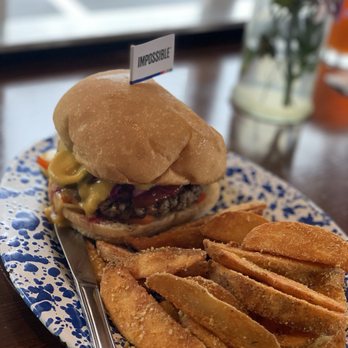 Veg Kitchen + Bar - The Impossible burger with fries. - Vegan Near Me - Sacramento, California Veg Kitchen + Bar - The Impossible burger with fries. - Vegan Near Me - Sacramento, California