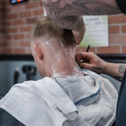 Armstrong's Barber Shop - Shaving the neck