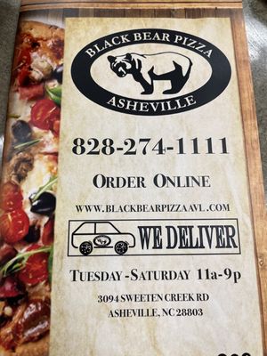 Menu photo 2 Black Bear Pizza Asheville, NC