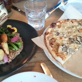La Bicyclette - Lamb two ways on the left and champignon pizza on the right! Delicious! - French Near Me - Carmel, California