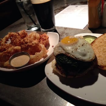 Flip Side - Green eggs and Ham burger with spicy onion rings! - Burgers Near Me - Columbus, Ohio