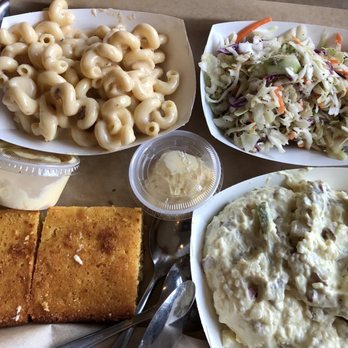 Piggyback BBQ - Potatoe salad, coleslaw and M&C  served with sweet cornbread - Barbeque Near Me - Whitefish, Montana