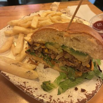 The Mustard Seed - Evo Burger with fries - Vegan Near Me - Cerritos, California The Mustard Seed - Evo Burger with fries - Vegan Near Me - Cerritos, California