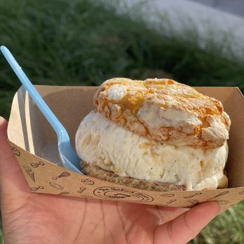 The Baked Bear - Gooey Butter Cake Cookie/ Snickerdoodle cookie w/ Butter Brittle Cake Ice Cream Sandwich - Ice Cream & Frozen Yogurt Near Me - The Colony, Texas The Baked Bear - Gooey Butter Cake Cookie/ Snickerdoodle cookie w/ Butter Brittle Cake Ice Cream Sandwich - Ice Cream & Frozen Yogurt Near Me - The Colony, Texas