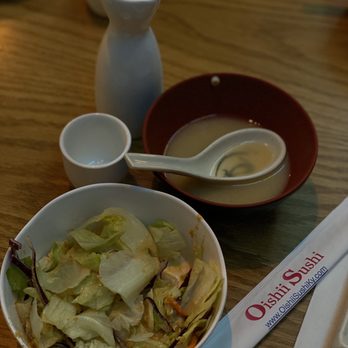 Oishii Sushi - #312. Green Salad with Ginger Dressing and  #311. Miso-Soup - Sushi Bars Near Me - Louisville, Kentucky