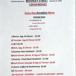 Beverley Convenience - Menu