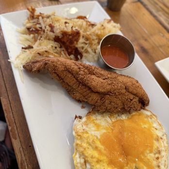 Batter & Berries - Catfish Executive 2 Eggs B&B cheese crusted hash browns - Breakfast & Brunch Near Me - Chicago, Illinois Batter & Berries - Catfish Executive 2 Eggs B&B cheese crusted hash browns - Breakfast & Brunch Near Me - Chicago, Illinois