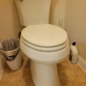 The Plumbing House - Working toilet in the primary bathroom! It works just as beautifully as they said it would. With our old seat on it because I'm weird. - Plumbing Near Me - Garland, Texas The Plumbing House - Working toilet in the primary bathroom! It works just as beautifully as they said it would. With our old seat on it because I'm weird. - Plumbing Near Me - Garland, Texas