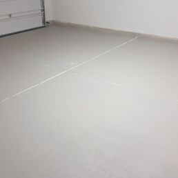Day 1... floors cleaned, any cracks or concrete work repaired, and primer laid down. Day 1... floors cleaned, any cracks or concrete work repaired, and primer laid down.