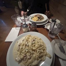 Fettuccine Alfredo and Artic Char with Couscous