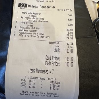 Pura Vida - Receipt - New Mexican Cuisine Near Me - Midland, Texas Pura Vida - Receipt - New Mexican Cuisine Near Me - Midland, Texas