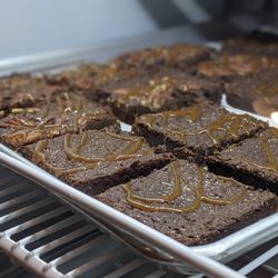 Stirling Books & Brew - Staci's salted caramel brownies, with or without roasted pecans.