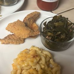 Food Love - Friend red snapper,collard greens, baked Mac & cheese