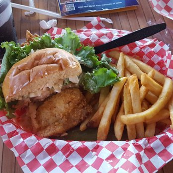 Pelican Pete's - Flounder sandwich with fries - American Near Me - Gainesville, Georgia Pelican Pete's - Flounder sandwich with fries - American Near Me - Gainesville, Georgia