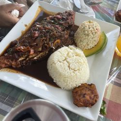 Charlie’s Bistro Restaurant - Snapper in creole sauce with rice and macaroni salad