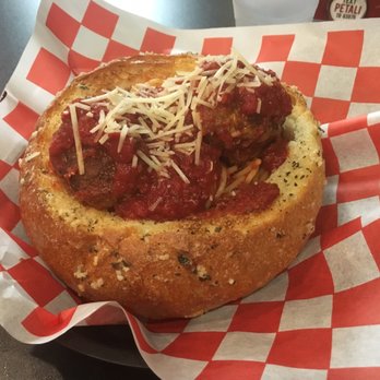 Petali - Spaghetti with red sauce and meatballs In a toasted bread bowl! Yum! - Italian Near Me - Rancho Cordova, California Petali - Spaghetti with red sauce and meatballs In a toasted bread bowl! Yum! - Italian Near Me - Rancho Cordova, California