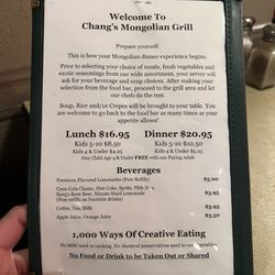 Chang's Mongolian Grill II - Menu and prices as of November 2023