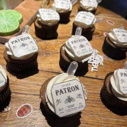 Taste of Cakery - Patron label cupcakes with tequila shooter in the cupcake.