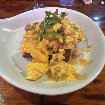 Ruby Slipper Pensacola - Grit cake with eggs and crawfish - Breakfast & Brunch Near Me - Pensacola, Florida Ruby Slipper Pensacola - Grit cake with eggs and crawfish - Breakfast & Brunch Near Me - Pensacola, Florida