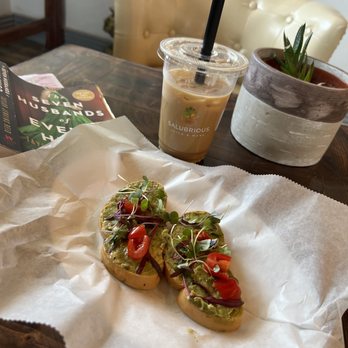 Salubrious Juice and More - Avocado toast with a oat milk latte to pair - Coffee & Tea Near Me - Frisco, Texas