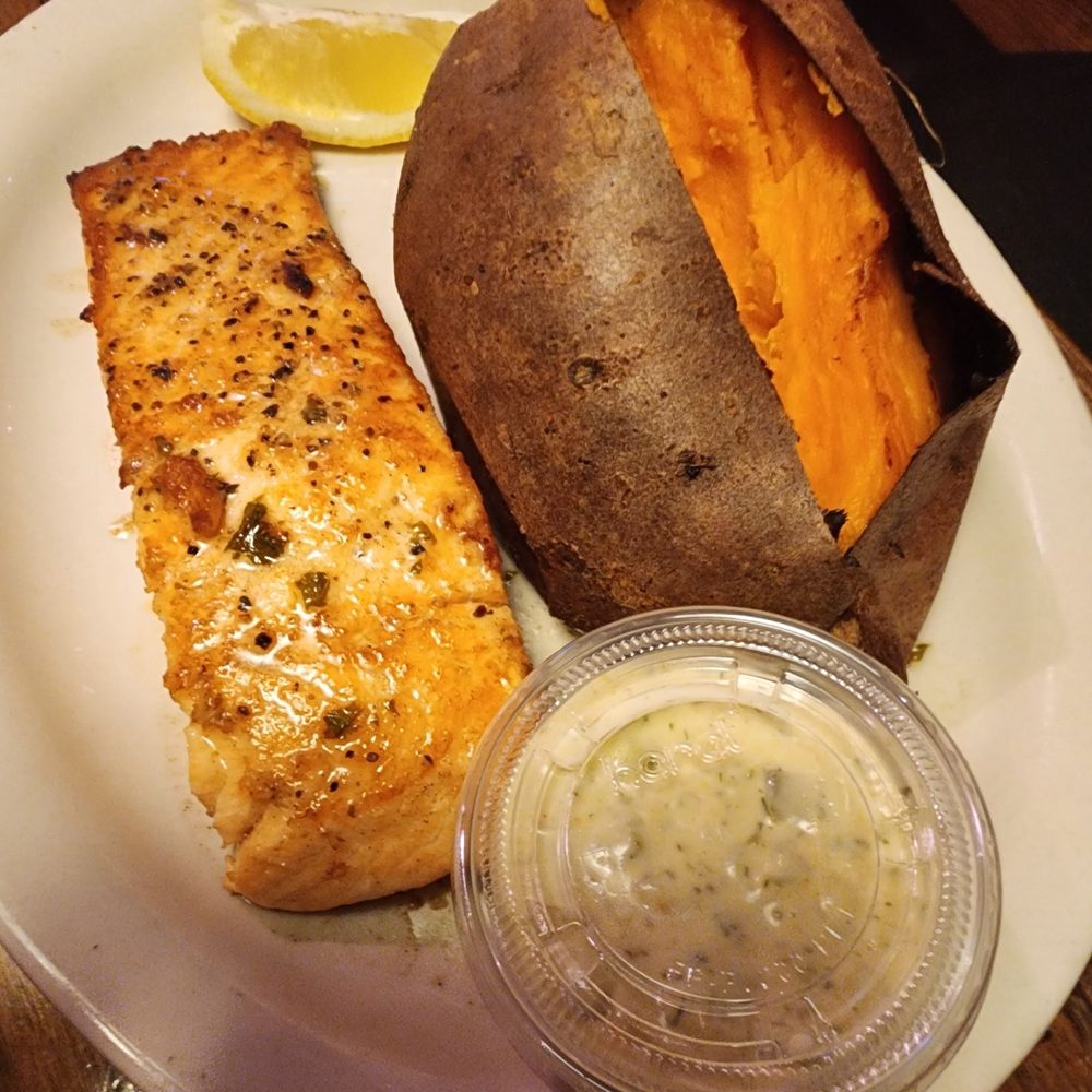 Texas Roadhouse - Salmon with sweet potatoe - Steakhouses Near Me - Flower Mound, Texas Texas Roadhouse - Salmon with sweet potatoe - Steakhouses Near Me - Flower Mound, Texas