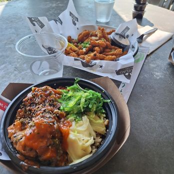 Bear Flag Fish - Salmon poke bowl and calamari fries. - Seafood Near Me - Newport Beach, California