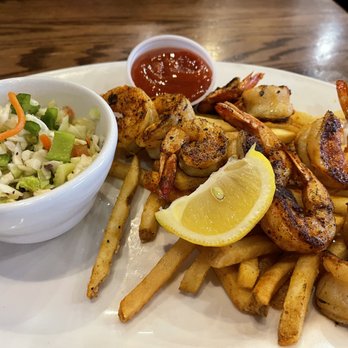 Fish City Grill - Grilled shrimp, French fries and Apple Cider coleslaw (SO GOOD!) - Seafood Near Me - Pearland, Texas
