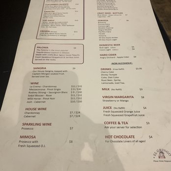 El Gringo Mexican Restaurant - Drink menu 10/2019. - Mexican Near Me - El Segundo, California