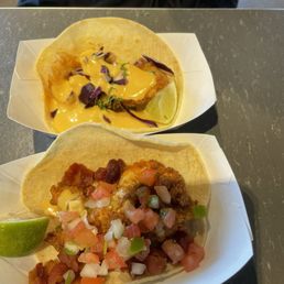 Fish Taco (Crispy) and Fried Chicken Taco(front pic)