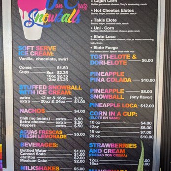 Don Cruz Snowballs - Menu - Shaved Ice Near Me - Kenner, Louisiana