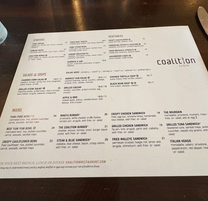 Menu photo 2 Coalition Restaurant Minneapolis, MN