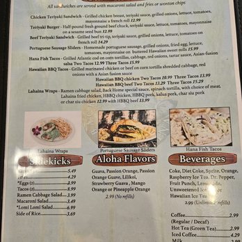 Back Home In Lahaina - Menu- sandwiches, sides and drinkss - Hawaiian Near Me - Carson, California