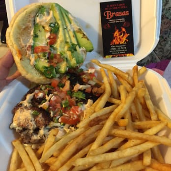 Brasas - Tex-Med burger with fries!  It was soooo good! - Mexican Near Me - Cicero, Illinois