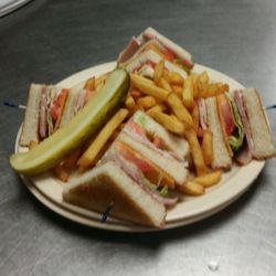 Even Odds - Club sandwich and fries