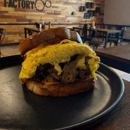 Steak, egg and cheese sandwich