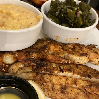 The Boathouse - Trigger fish and shrimp with collard greens and pimento cheese grits - Seafood Near Me - St Augustine, Florida The Boathouse - Trigger fish and shrimp with collard greens and pimento cheese grits - Seafood Near Me - St Augustine, Florida