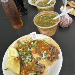 Barbacoa Peña - Maciza and Costilla tacos with a consomé.