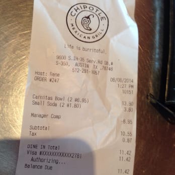 Chipotle Mexican Grill - Receipt - Mexican Near Me - Austin, Texas